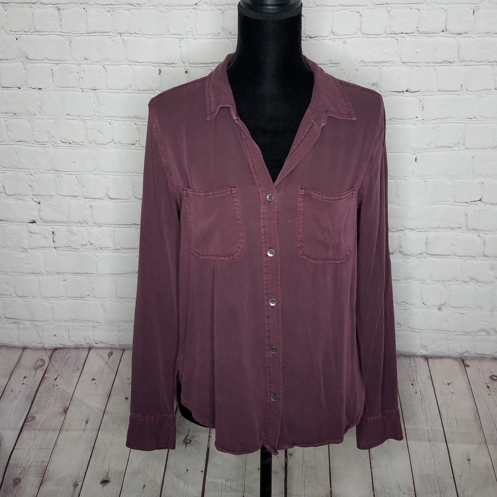 Rock & Republic Burgandy Button Up Long Sleeve Top